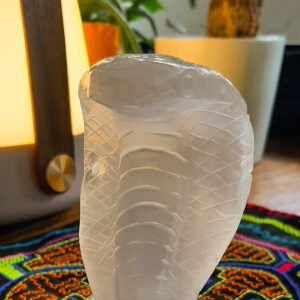 A selenite cobra as a symbol for the healing services offered by Art Sound and Medicine Woman.