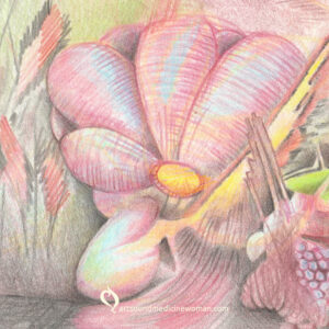 Detail of an intuitive drawing with colored pencils with a variety of subtle colors